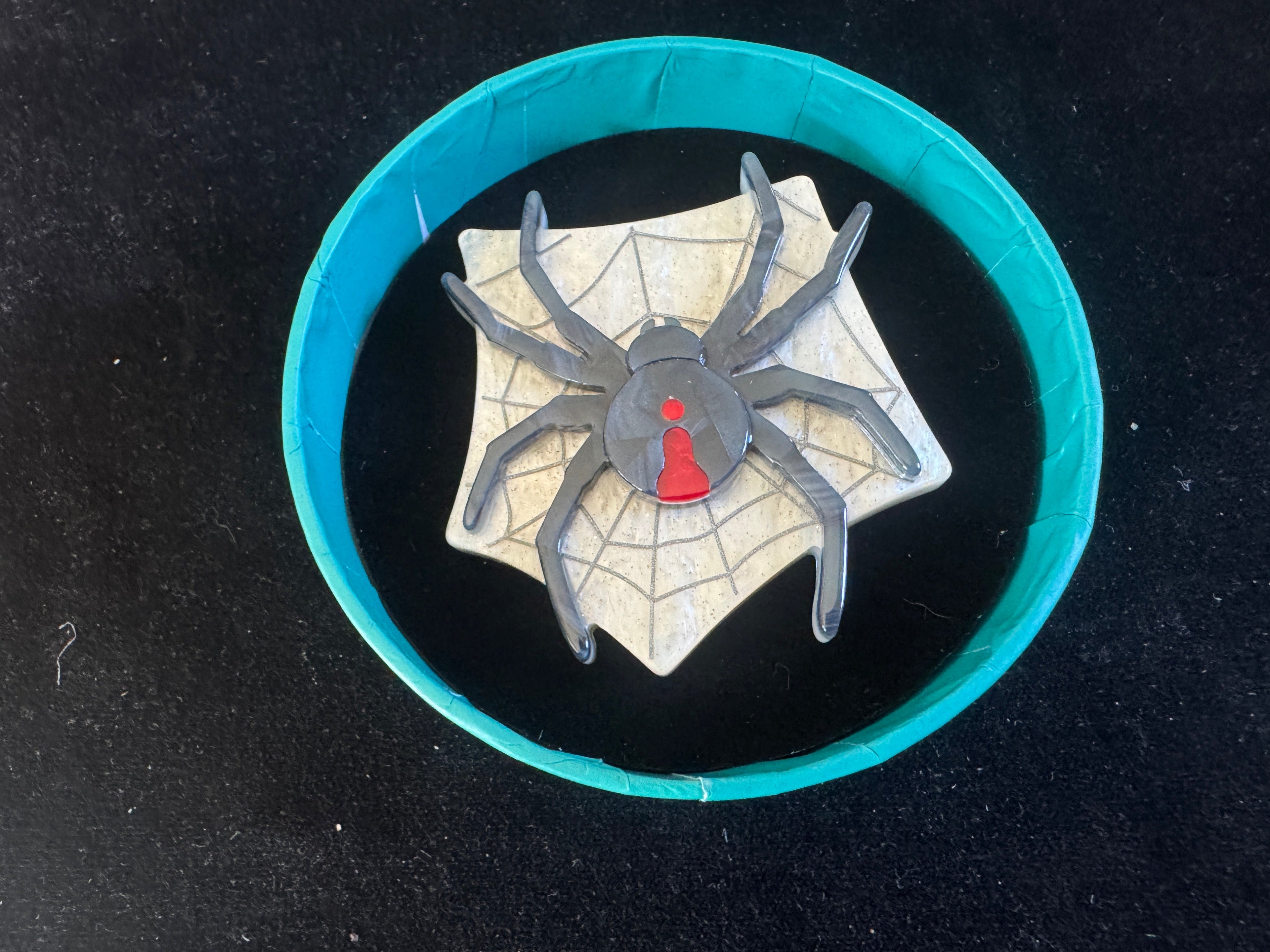 ERSTWILDER AUSTRALIANA RESIN BROOCH - ROXY THE REDBACK SPIDER