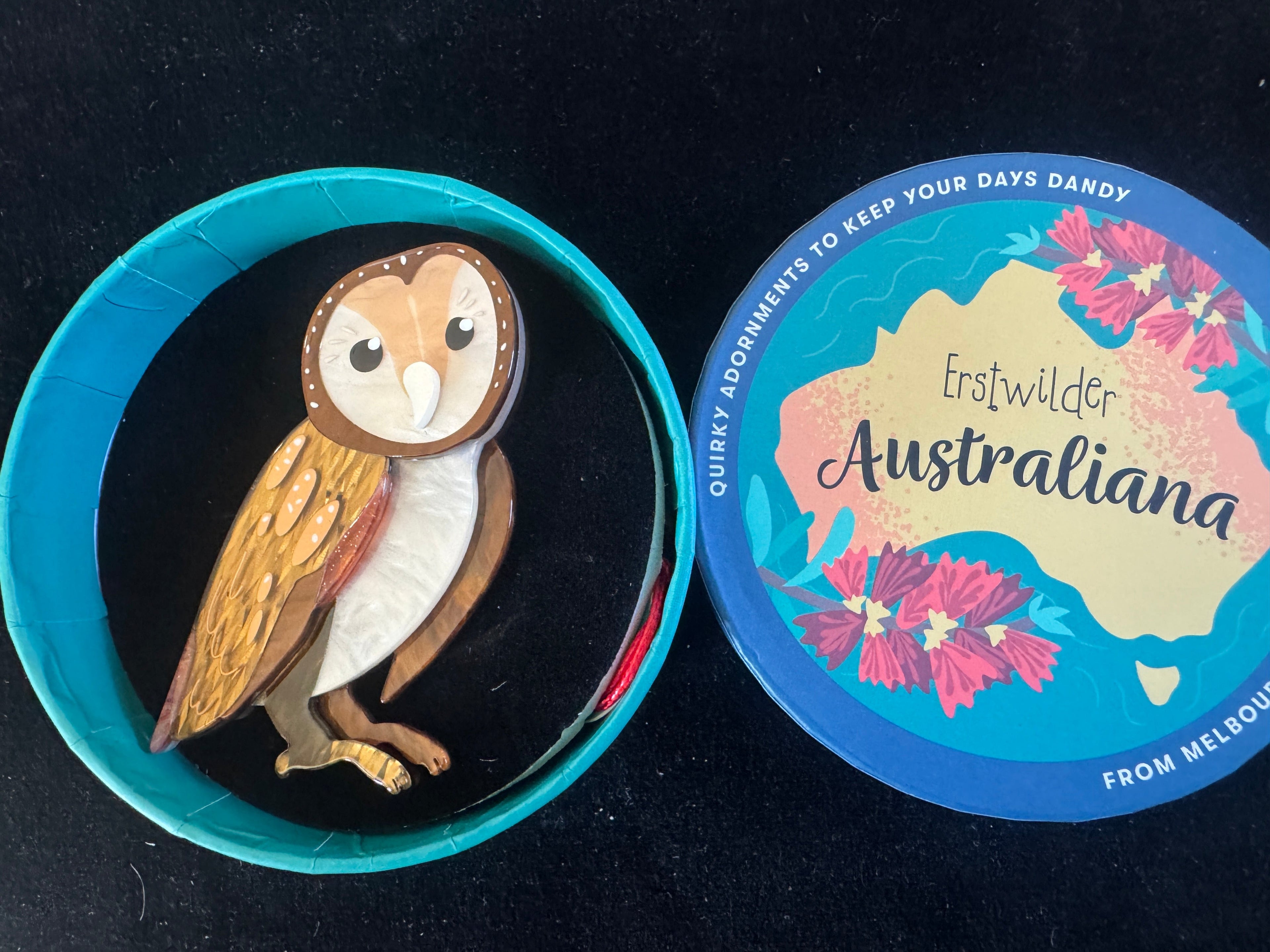 ERSTWILDER AUSTRALANA COLLECTION - MAISIE THE MASKED OWL -RESIN BROOCH