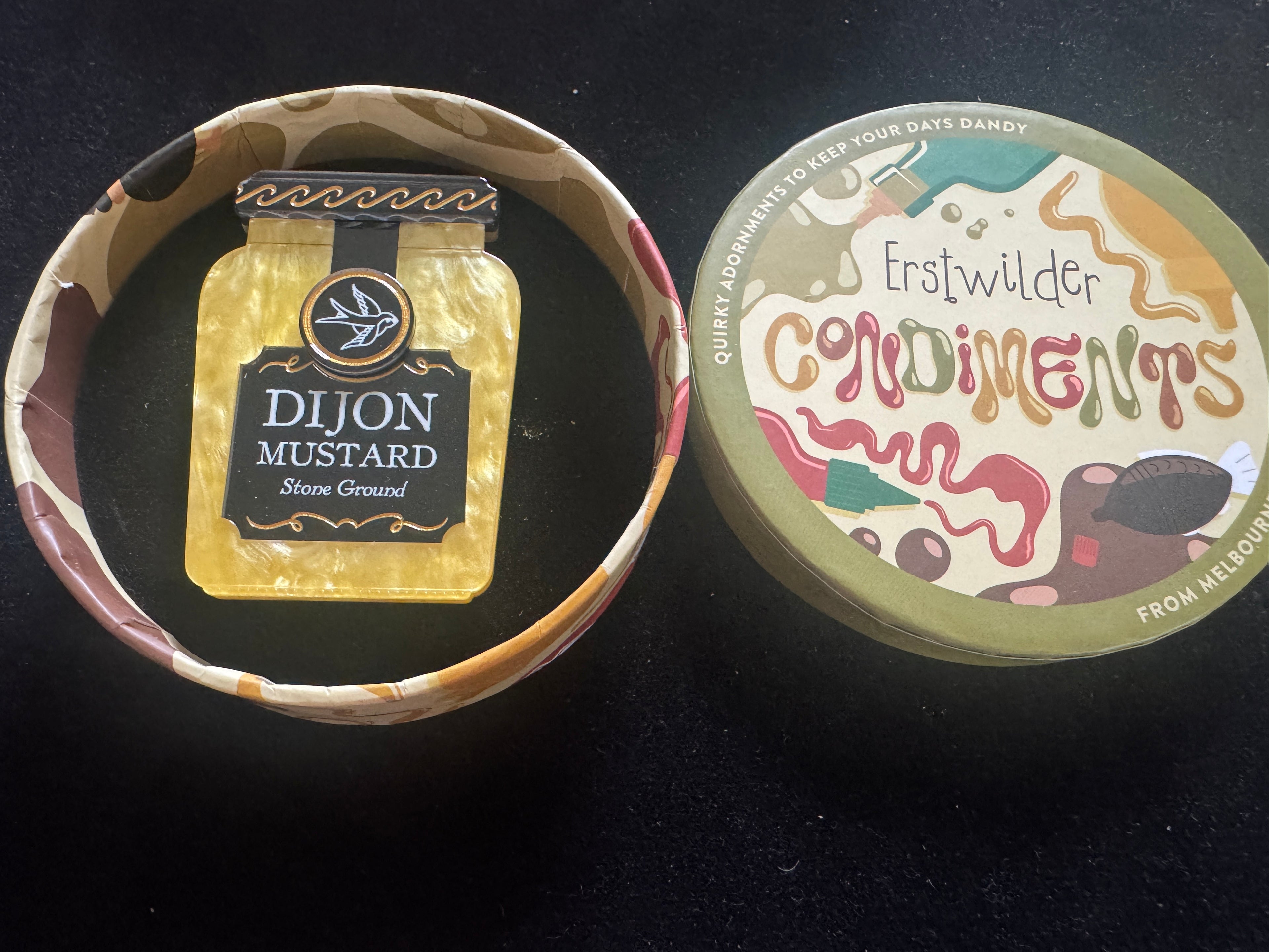 ERSTWILDER CONDIMENTS COLLECTION RESIN BROOCH - DIJON EFFECT