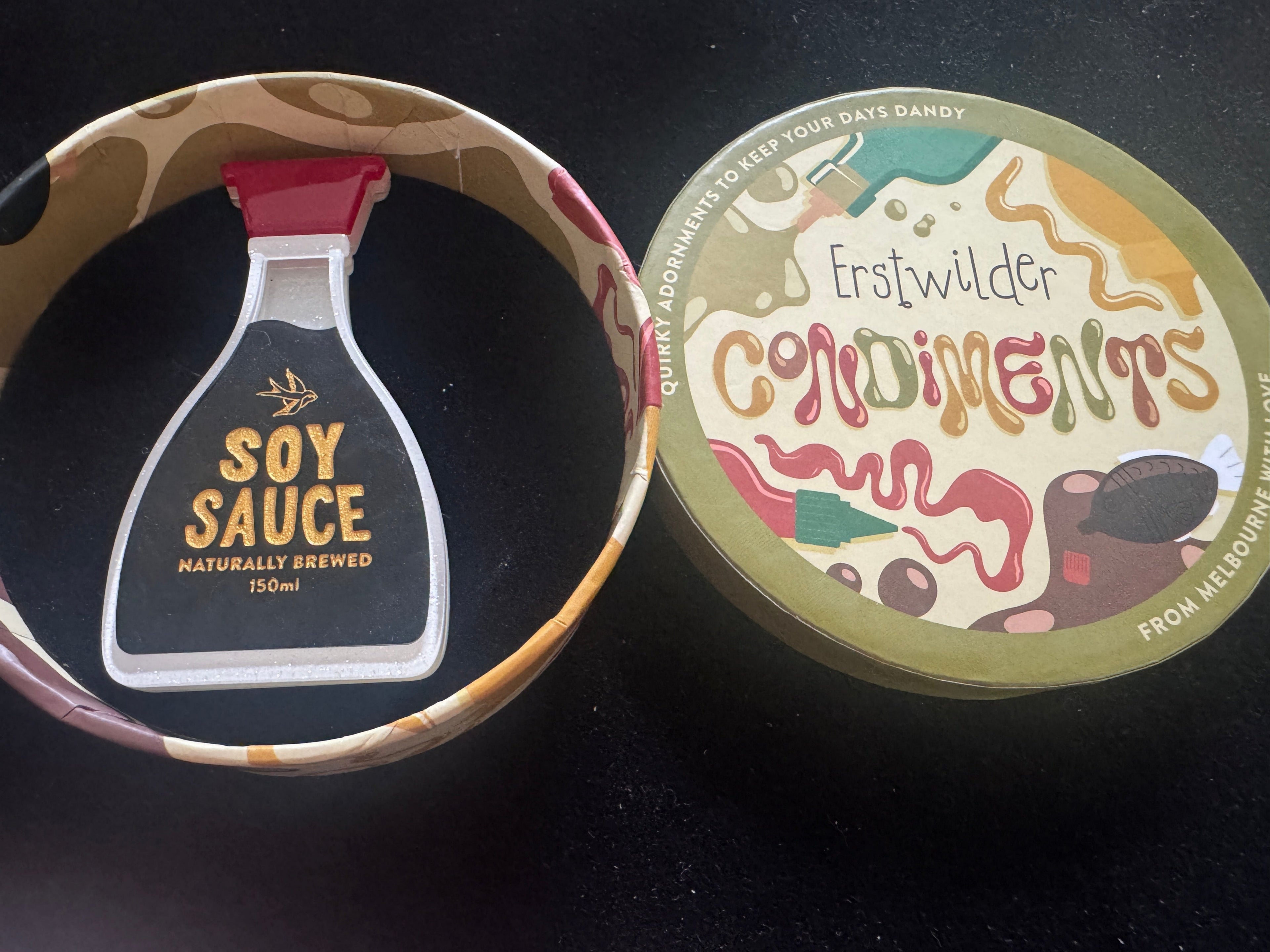 ERSTWILDER CONDIMENTS COLLECTION RESIN BROOCH- THE JOY OF SOY